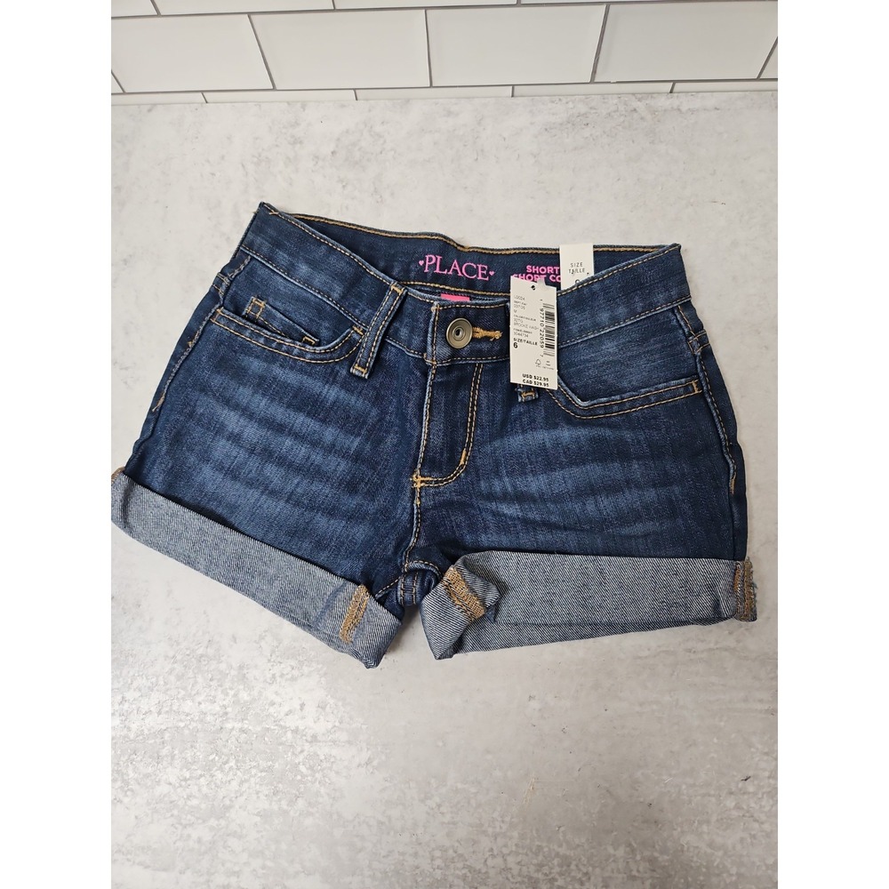 NEW Girls Children's Place Size 6 Shortie Short Court Shorts Dark Denim